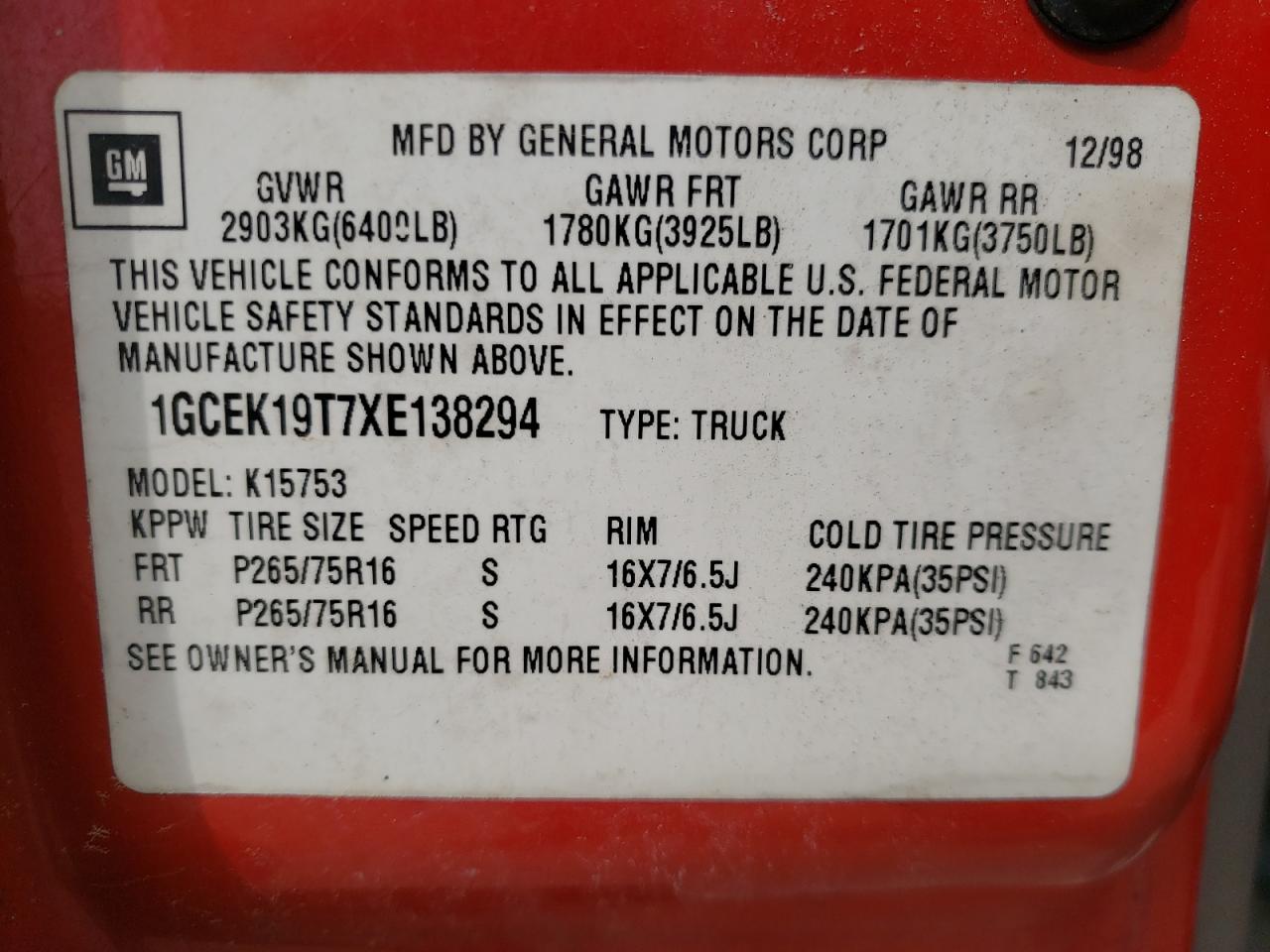 Photo 10 from auction – 1999 CHEVROLET SILVERADO with VIN 1GCEK19T7XE138294