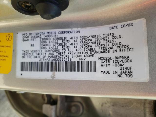 Photo 10 from auction – 2003 TOYOTA HIGHLANDER with VIN JTEHF21A930110419