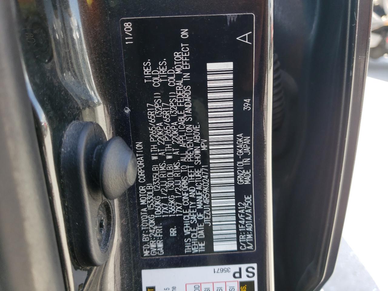 Photo 10 from auction – 2009 TOYOTA 4RUNNER SR with VIN JTEZU14R59K024771