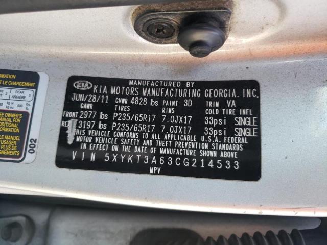 Photo 10 from auction – 2012 KIA SORENTO BA with VIN 5XYKT3A63CG214533