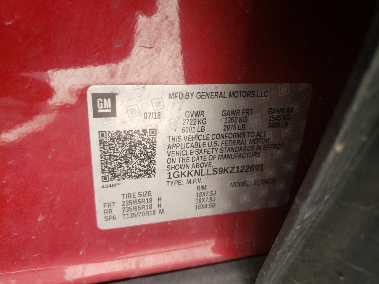 Photo 10 from auction – 2019 GMC ACADIA SLE with VIN 1GKKNLLS9KZ122691