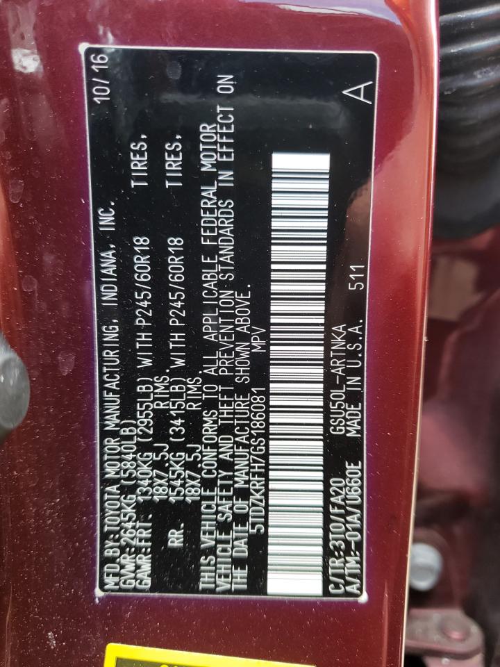 Photo 10 from auction – 2016 TOYOTA HIGHLANDER with VIN 5TDZKRFH7GS186081