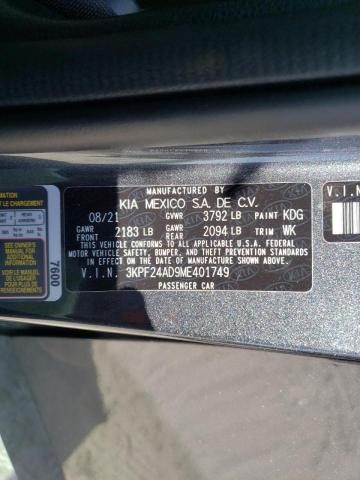 Photo 10 from auction – 2021 KIA FORTE FE with VIN 3KPF24AD9ME401749