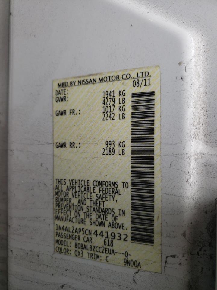Photo 10 from auction – 2012 NISSAN ALTIMA BAS with VIN 1N4AL2AP5CN441932