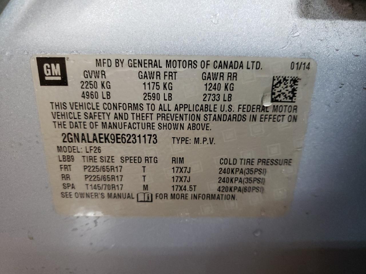 Photo 10 from auction – 2014 CHEVROLET EQUINOX LS with VIN 2GNALAEK9E6231173