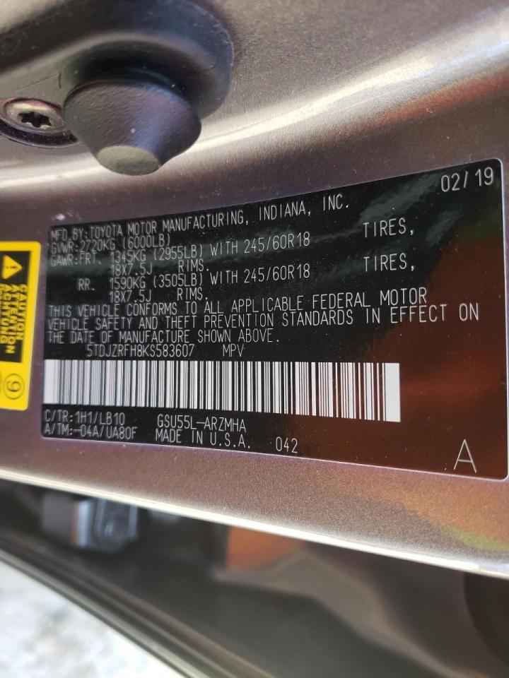 Photo 10 from auction – 2019 TOYOTA HIGHLANDER with VIN 5TDJZRFH8KS583607
