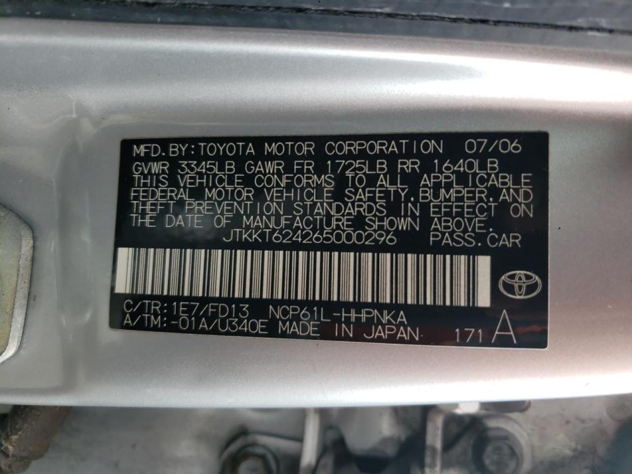Photo 10 from auction – 2006 TOYOTA SCION XA with VIN JTKKT624265000296