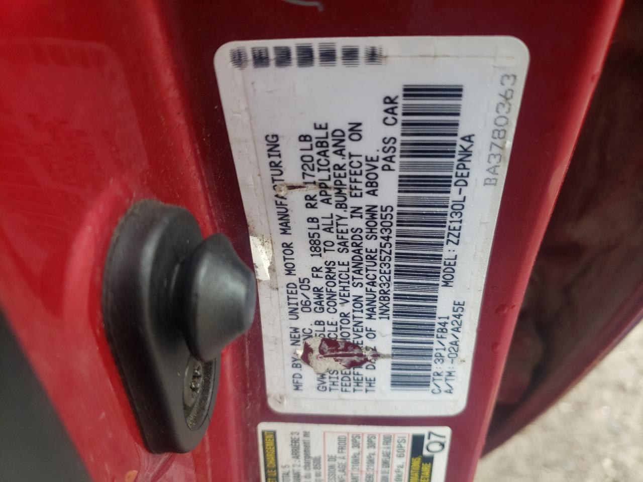 Photo 10 from auction – 2005 TOYOTA COROLLA CE with VIN 1NXBR32E35Z543055