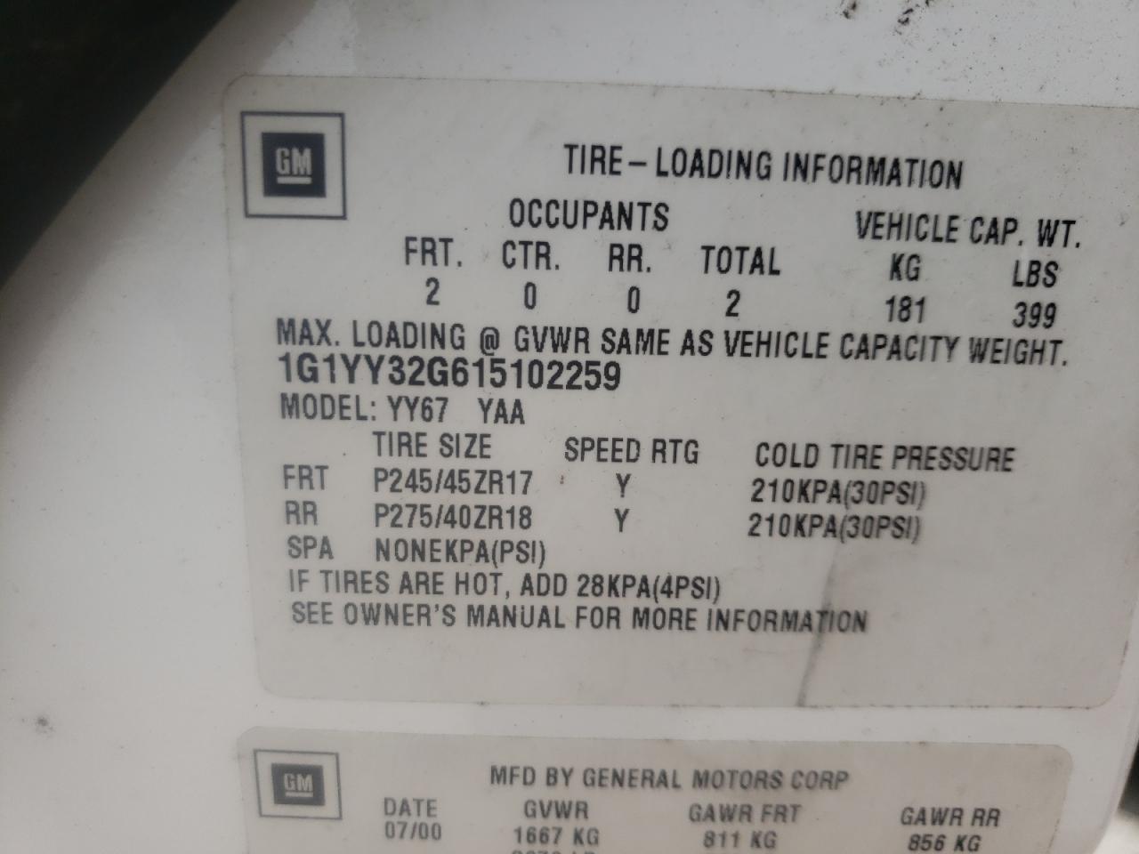 Photo 10 from auction – 2001 CHEVROLET CORVETTE with VIN 1G1YY32G615102259