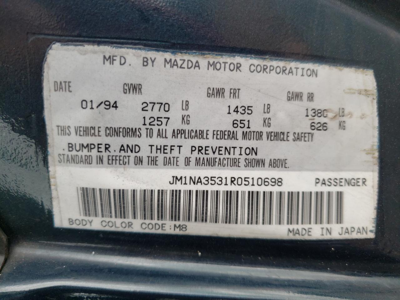 Photo 10 from auction – 1994 MAZDA MX-5 MIATA with VIN JM1NA3531R0510698