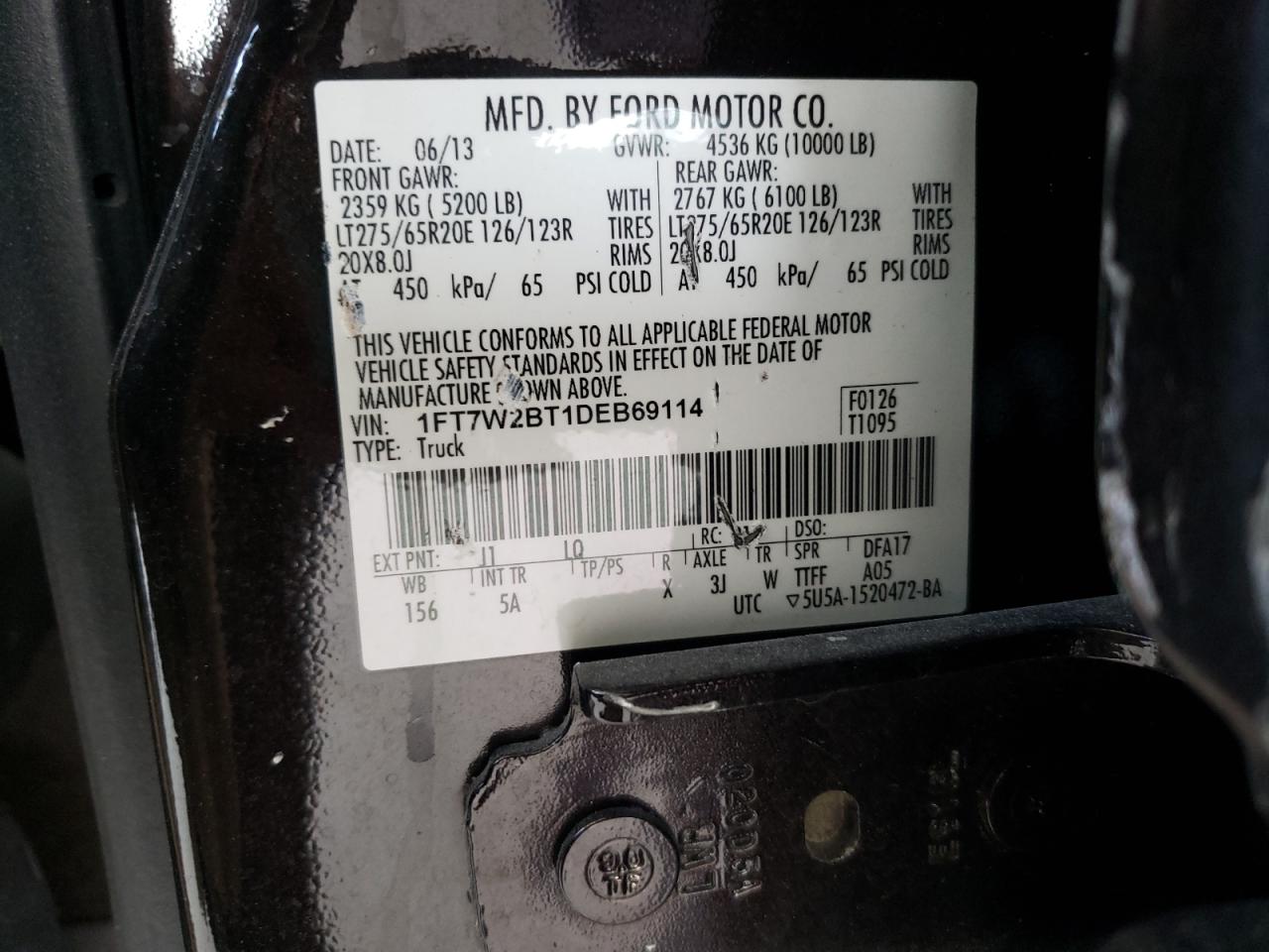 Photo 10 from auction – 2013 FORD F250 SUPER with VIN 1FT7W2BT1DEB69114