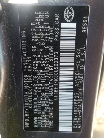Photo 10 from auction – 2012 TOYOTA CAMRY BASE with VIN 4T1BF1FK8CU500373