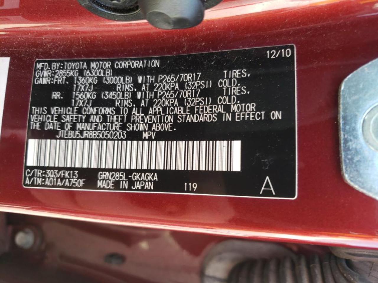صورة رقم 10 من المزاد - 2011 TOYOTA 4RUNNER SR مع VIN JTEBU5JR8B5050203