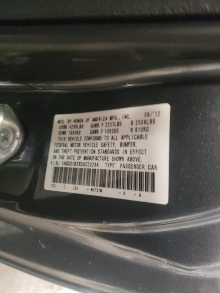 Photo 10 from auction – 2012 HONDA ACCORD LX with VIN 1HGCS1B3XCA020244