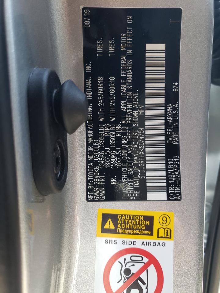 Photo 10 from auction – 2019 TOYOTA HIGHLANDER with VIN 5TDJGRFHXKS074754