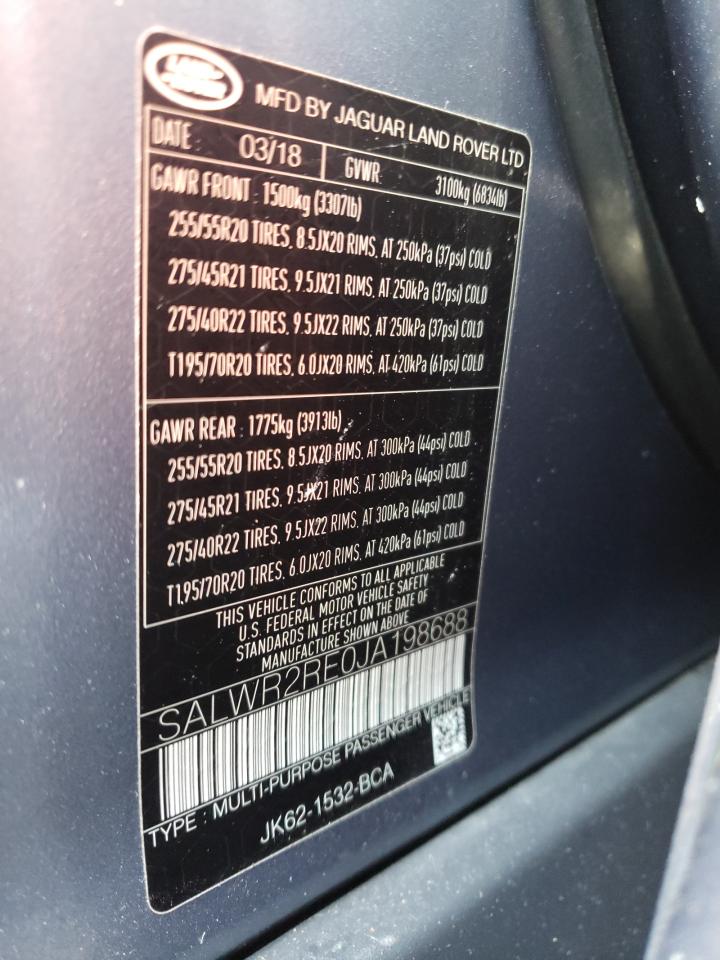 Photo 10 from auction – 2018 LAND ROVER RANGE ROVE with VIN SALWR2RE0JA198688