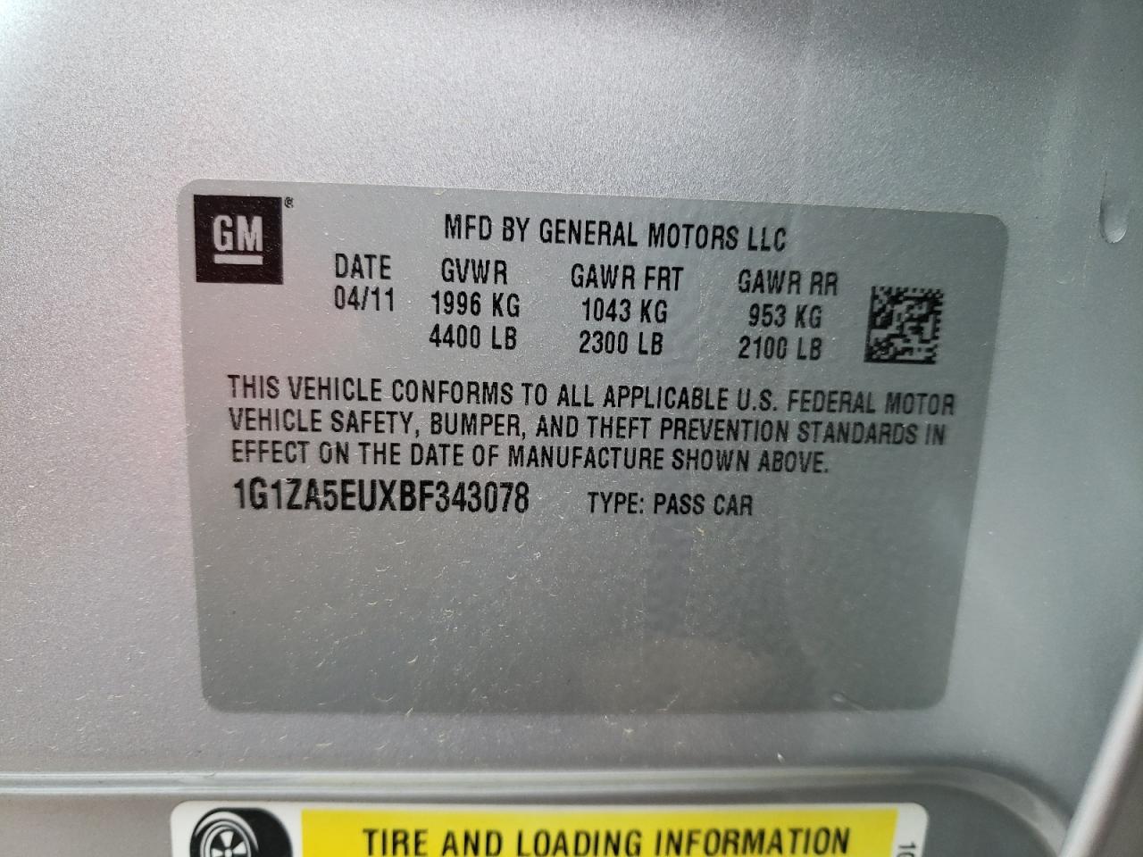 Photo 10 from auction – 2011 CHEVROLET MALIBU LS with VIN 1G1ZA5EUXBF343078