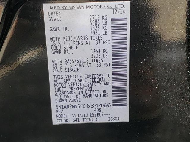 Photo 10 from auction – 2015 NISSAN PATHFINDER with VIN 5N1AR2MN5FC634466