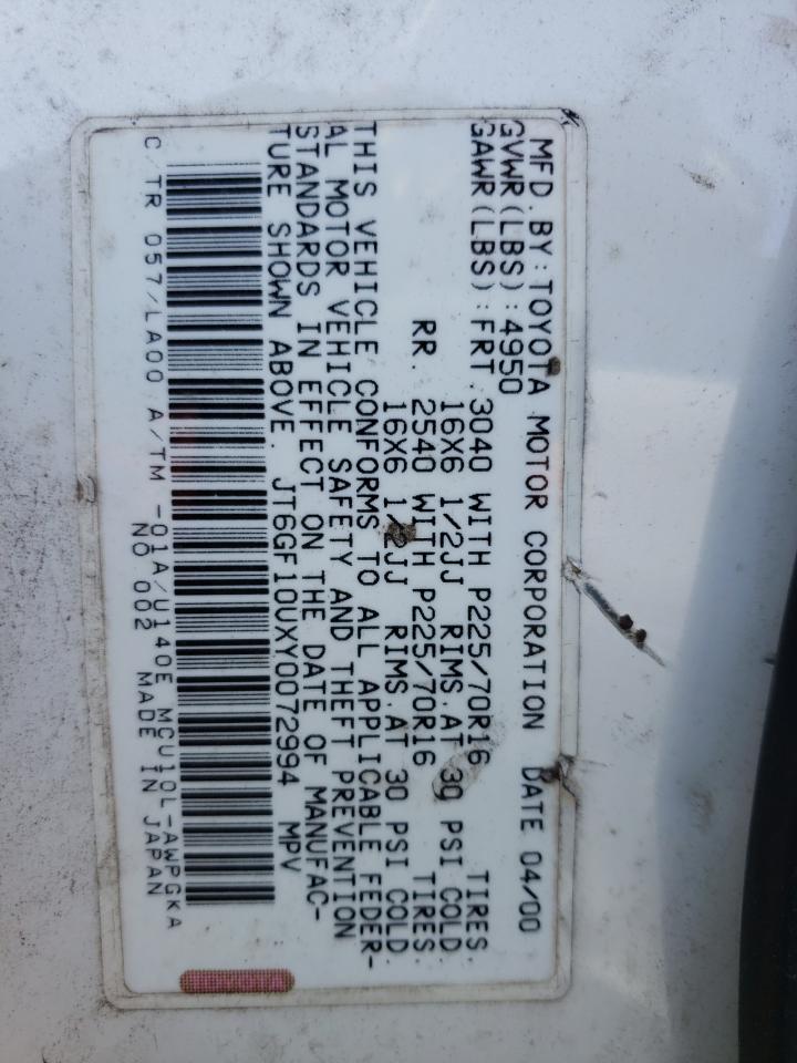 Photo 10 from auction – 2000 LEXUS RX 300 with VIN JT6GF10UXY0072994