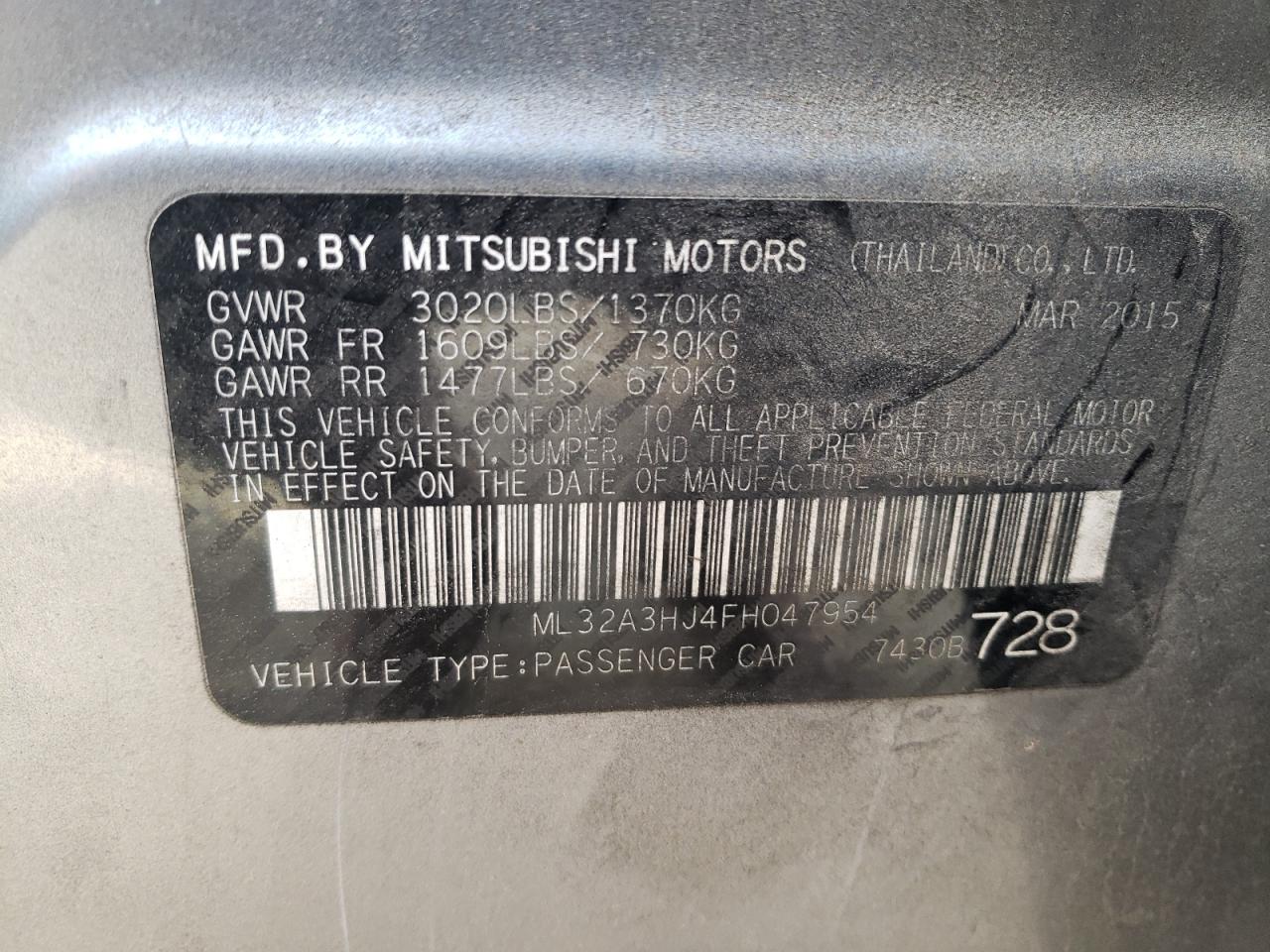 Photo 10 from auction – 2015 MITSUBISHI MIRAGE DE with VIN ML32A3HJ4FH047954