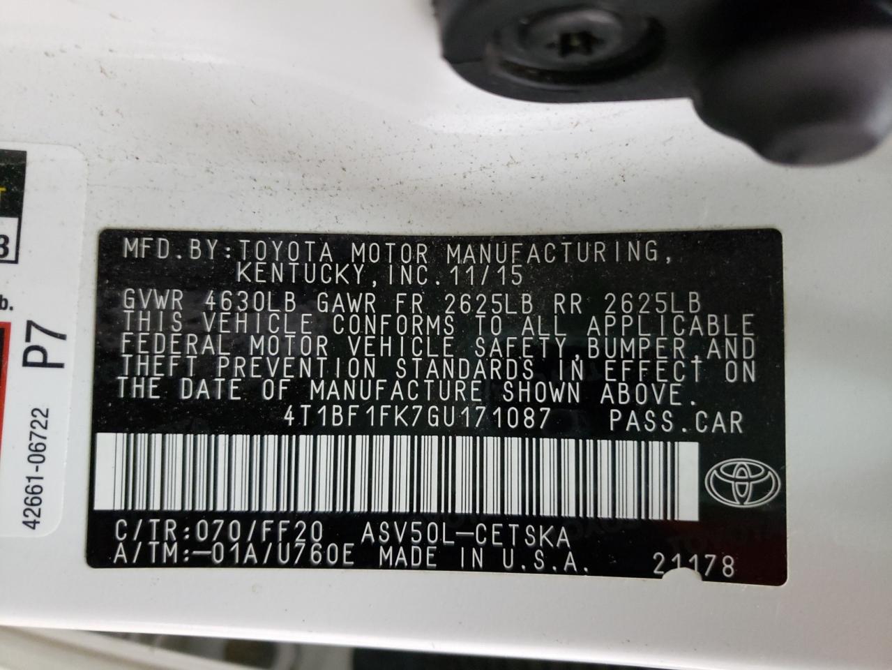 Photo 10 from auction – 2016 TOYOTA CAMRY LE with VIN 4T1BF1FK7GU171087