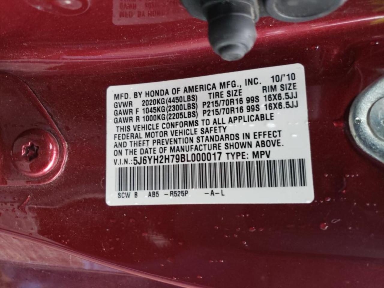 Photo 10 from auction – 2011 HONDA ELEMENT EX with VIN 5J6YH2H79BL000017
