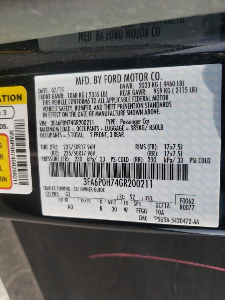 Photo 10 from auction – 2016 FORD FUSION SE with VIN 3FA6P0H74GR200211