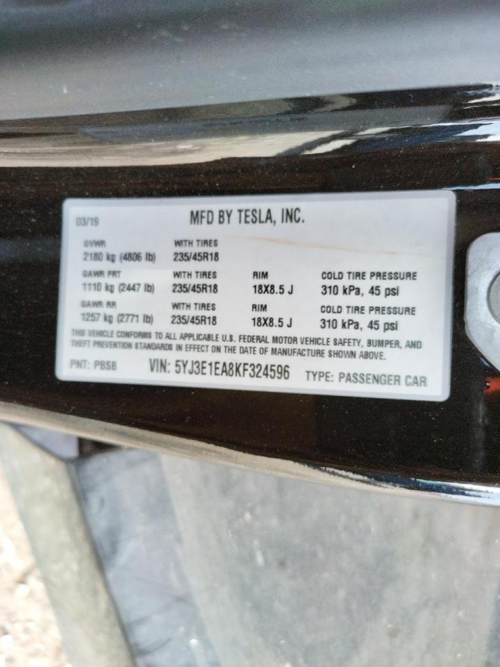 Photo 10 from auction – 2019 TESLA MODEL 3 with VIN 5YJ3E1EA8KF324596