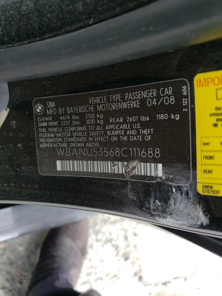 Photo 10 from auction – 2008 BMW 528 I with VIN WBANU53568C111688