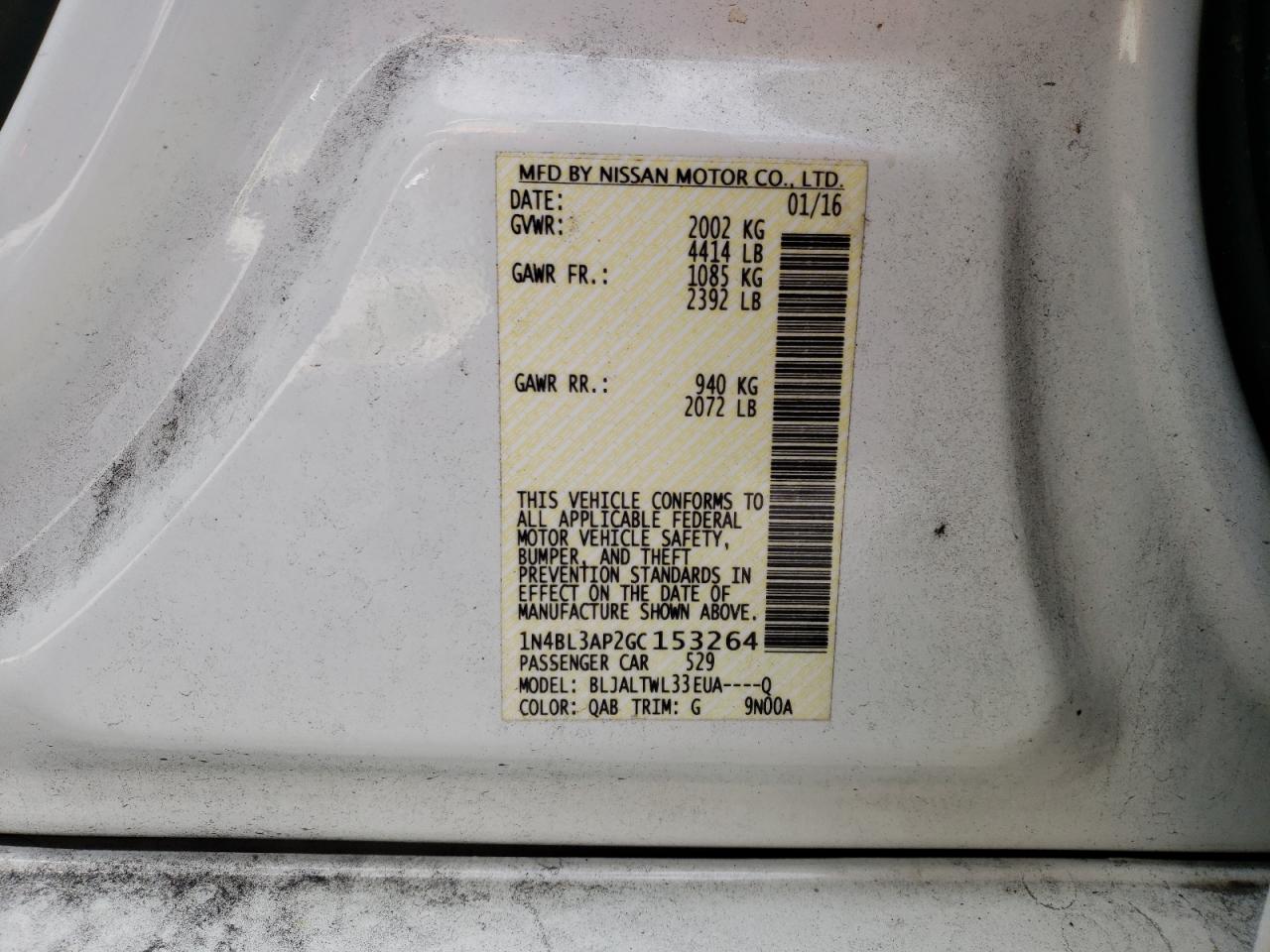 Photo 20 from auction – 2016 NISSAN ALTIMA 3.5 with VIN 1N4BL3AP2GC153264