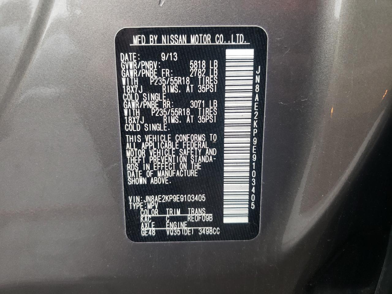 Photo 10 from auction – 2014 NISSAN QUEST S with VIN JN8AE2KP9E9103405