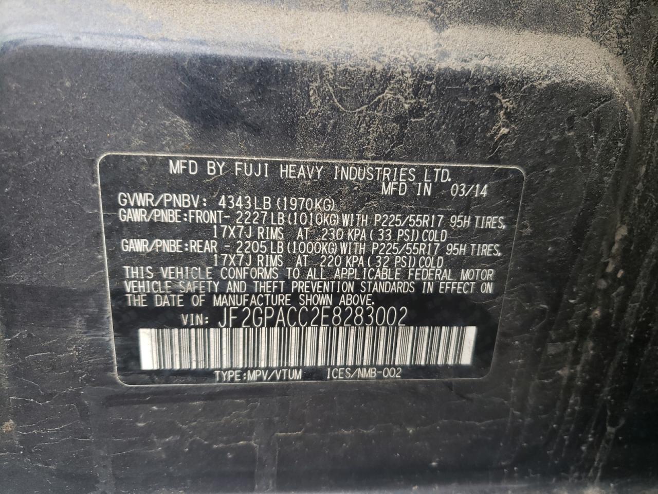 Photo 10 from auction – 2014 SUBARU XV CROSSTR with VIN JF2GPACC2E8283002