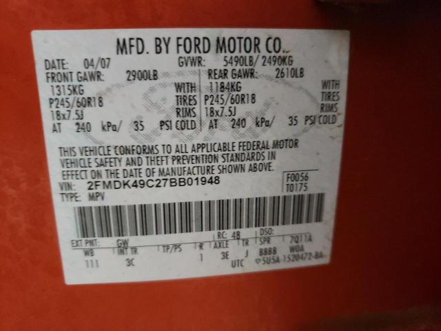 Photo 10 from auction – 2007 FORD EDGE SEL P with VIN 2FMDK49C27BB01948