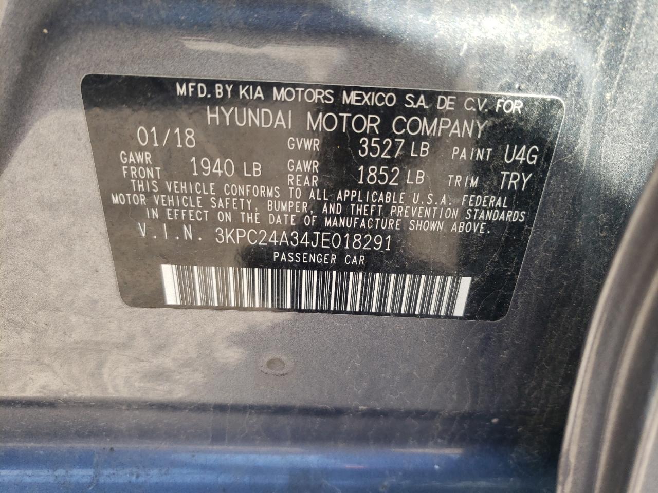 Photo 10 from auction – 2018 HYUNDAI ACCENT SE with VIN 3KPC24A34JE018291