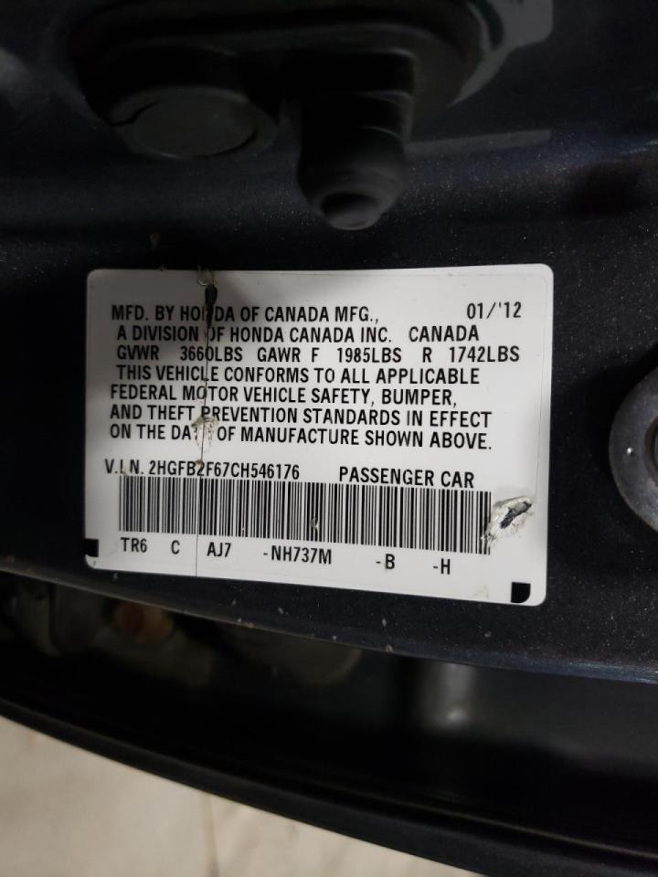 Photo 10 from auction – 2012 HONDA CIVIC HF with VIN 2HGFB2F67CH546176