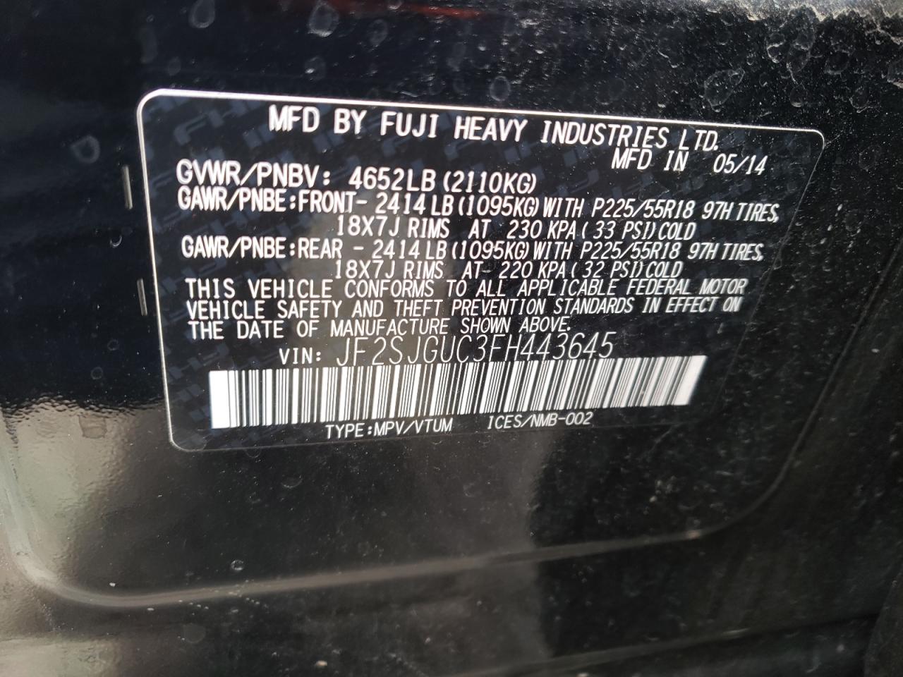 Photo 10 from auction – 2015 SUBARU FORESTER 2 with VIN JF2SJGUC3FH443645