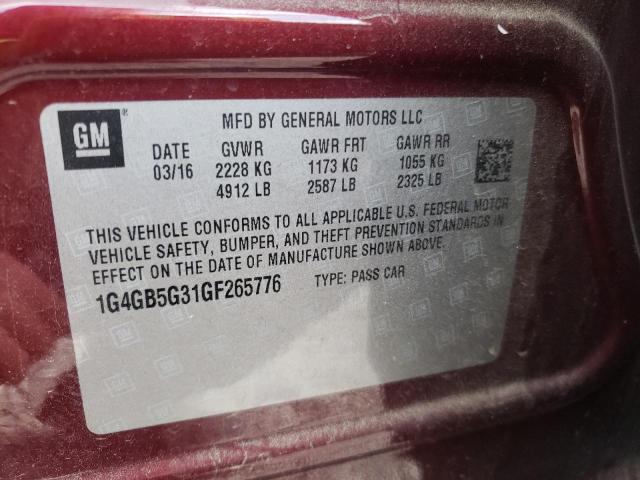 Photo 10 from auction – 2016 BUICK LACROSSE with VIN 1G4GB5G31GF265776