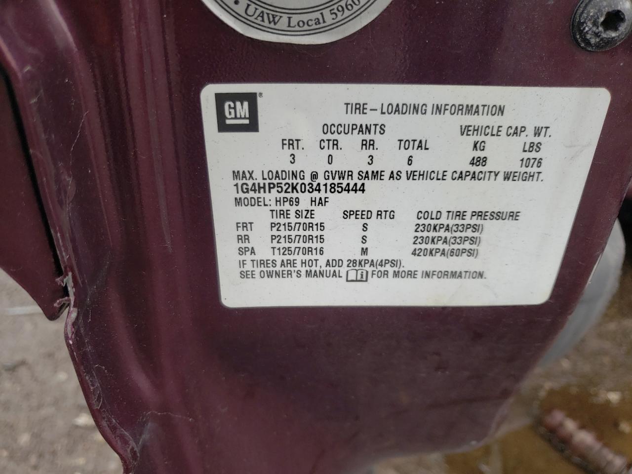 Photo 10 from auction – 2003 BUICK LESABRE CU with VIN 1G4HP52K034185444