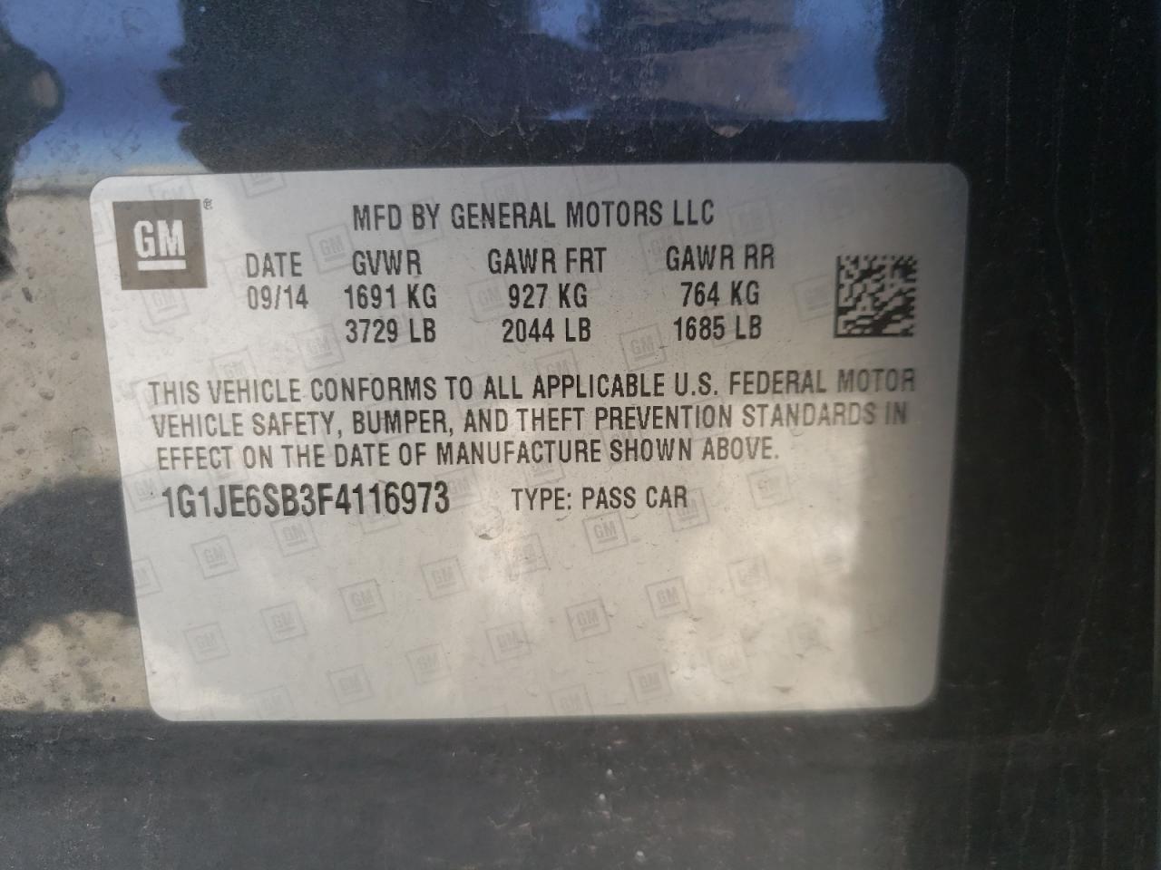 Photo 10 from auction – 2015 CHEVROLET SONIC LTZ with VIN 1G1JE6SB3F4116973