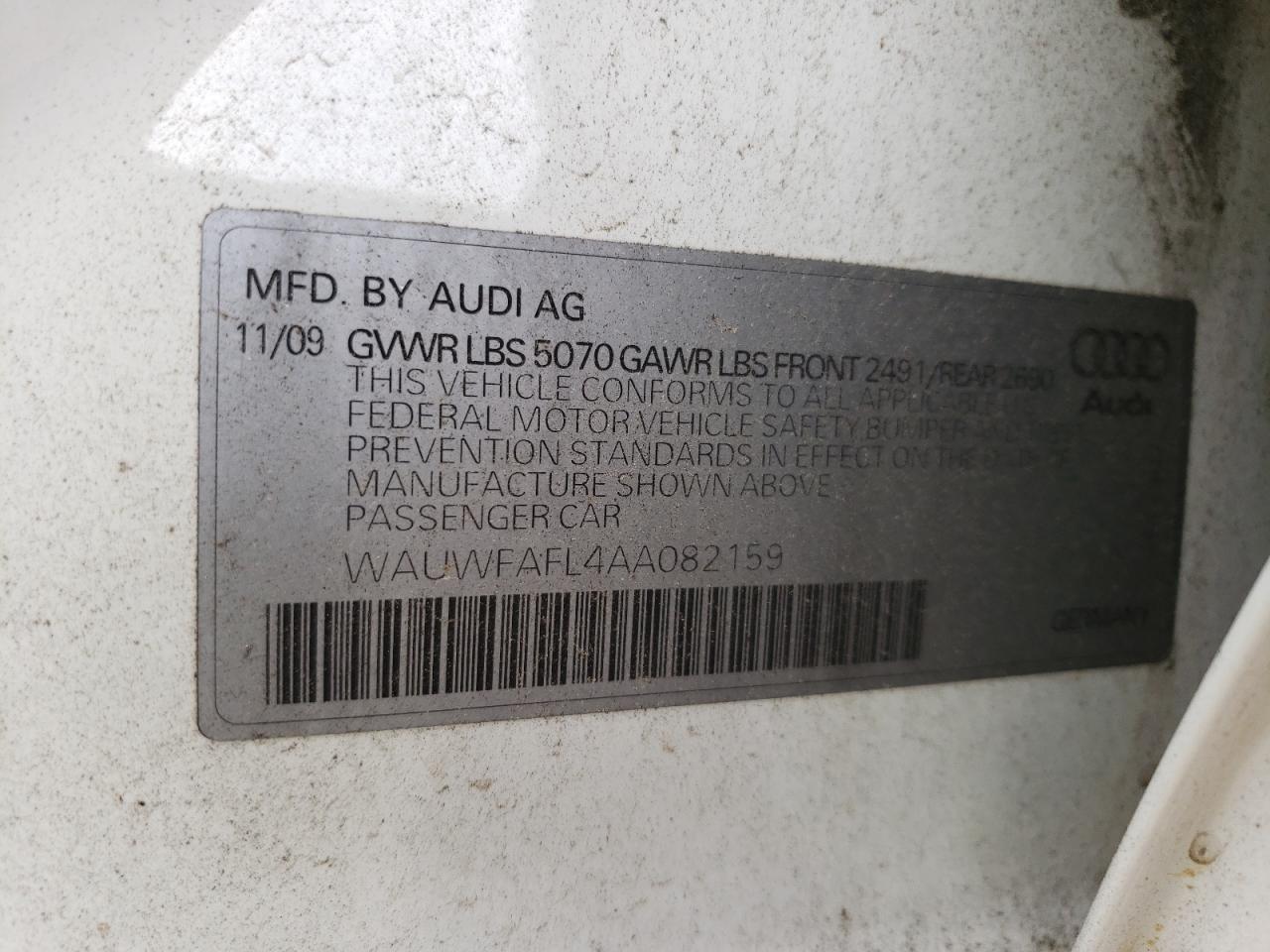 Photo 10 from auction – 2010 AUDI A4 PREMIUM with VIN WAUWFAFL4AA082159