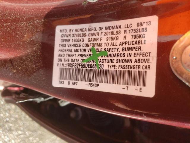 Photo 10 from auction – 2013 HONDA CIVIC LX with VIN 19XFB2F59DE068720