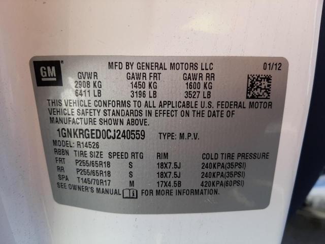 Photo 10 from auction – 2012 CHEVROLET TRAVERSE L with VIN 1GNKRGED0CJ240559