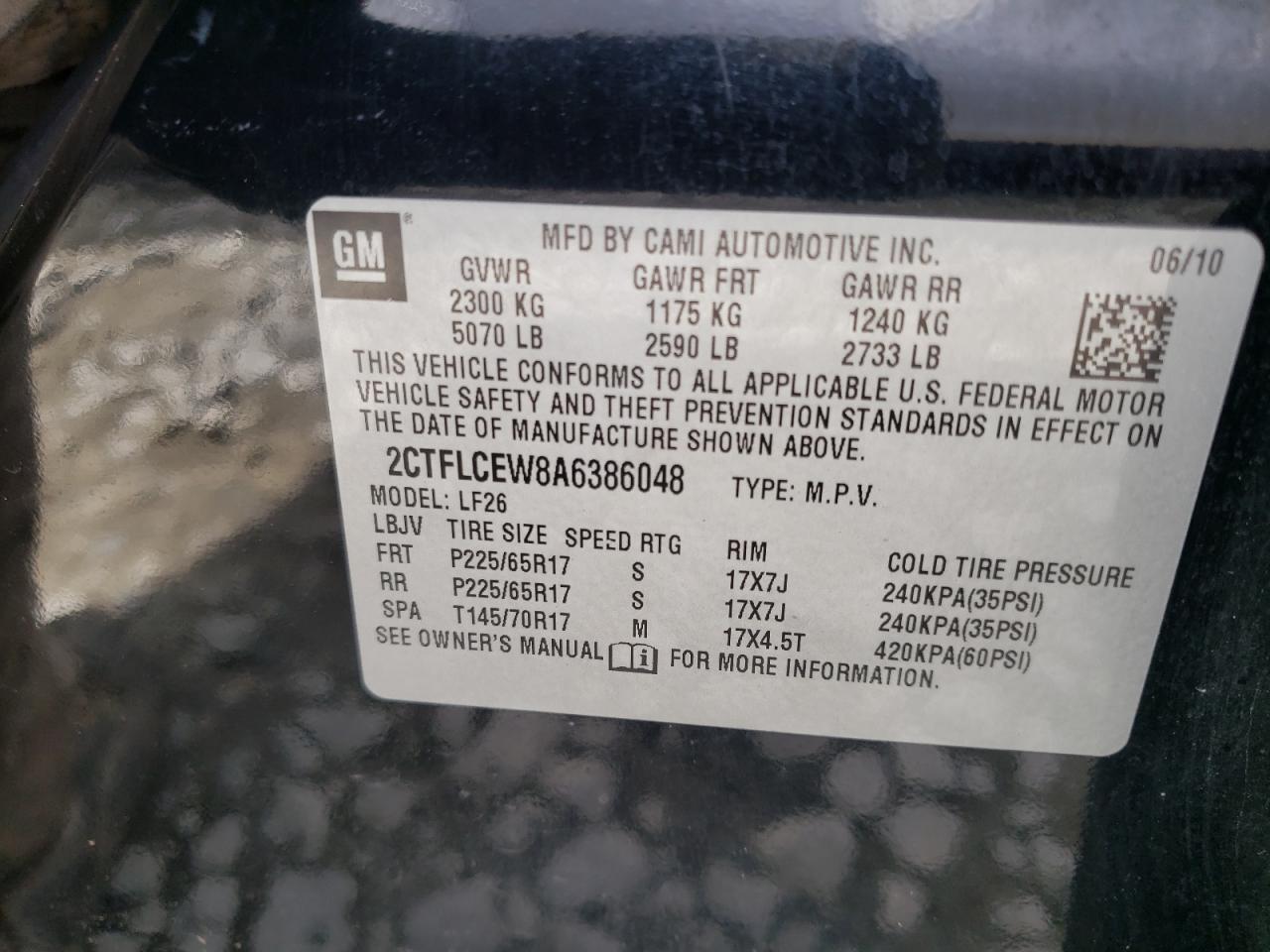 Photo 10 from auction – 2010 GMC TERRAIN SL with VIN 2CTFLCEW8A6386048