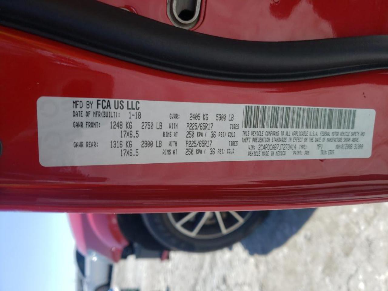 Photo 10 from auction – 2018 DODGE JOURNEY SE with VIN 3C4PDCAB7JT273414