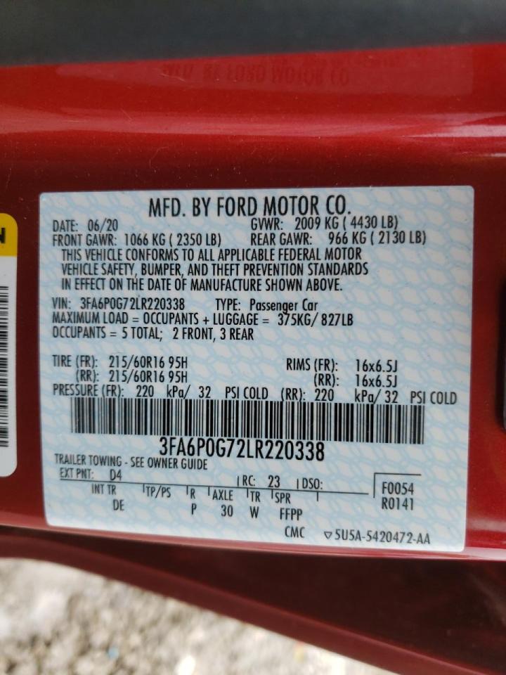 Photo 10 from auction – 2020 FORD FUSION S with VIN 3FA6P0G72LR220338
