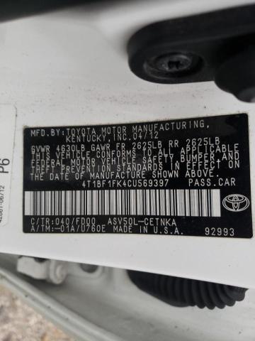 Photo 10 from auction – 2012 TOYOTA CAMRY BASE with VIN 4T1BF1FK4CU569397