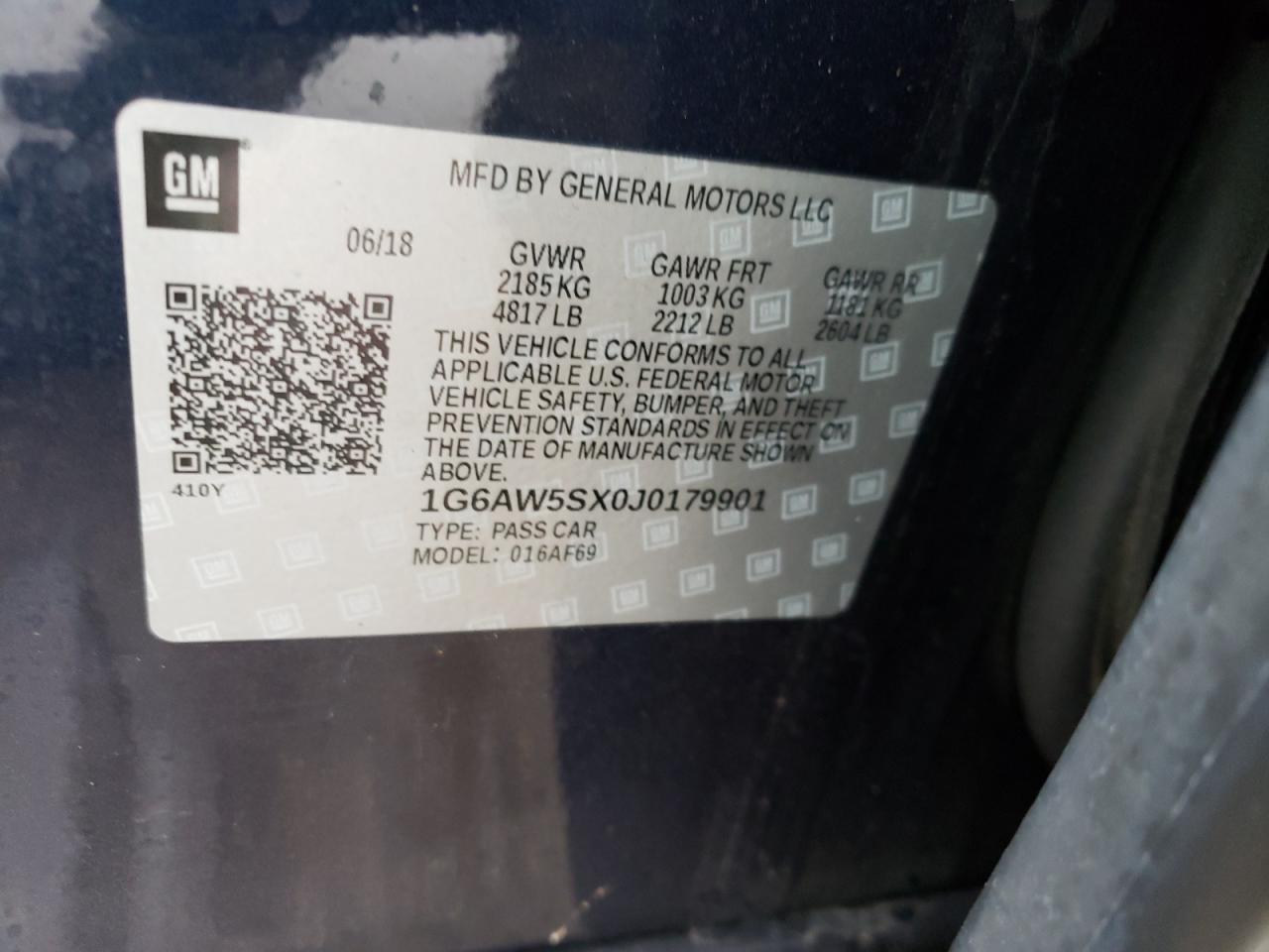 Photo 10 from auction – 2018 CADILLAC CTS with VIN 1G6AW5SX0J0179901