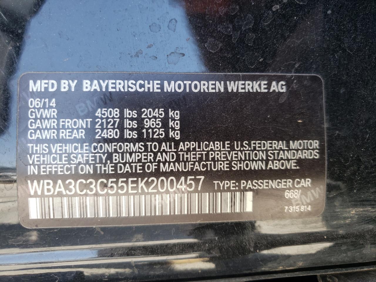 Photo 10 from auction – 2014 BMW 320 I XDRI with VIN WBA3C3C55EK200457