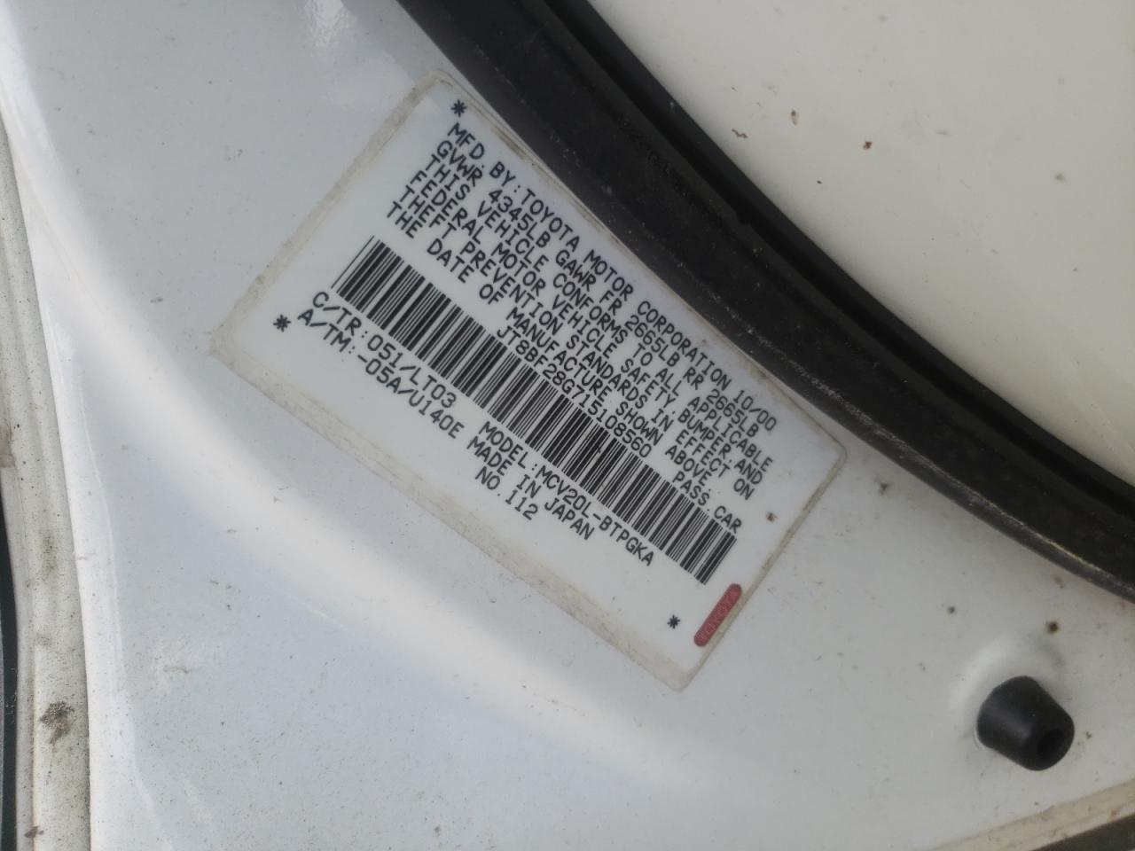 Photo 10 from auction – 2001 LEXUS ES 300 with VIN JT8BF28G715108560