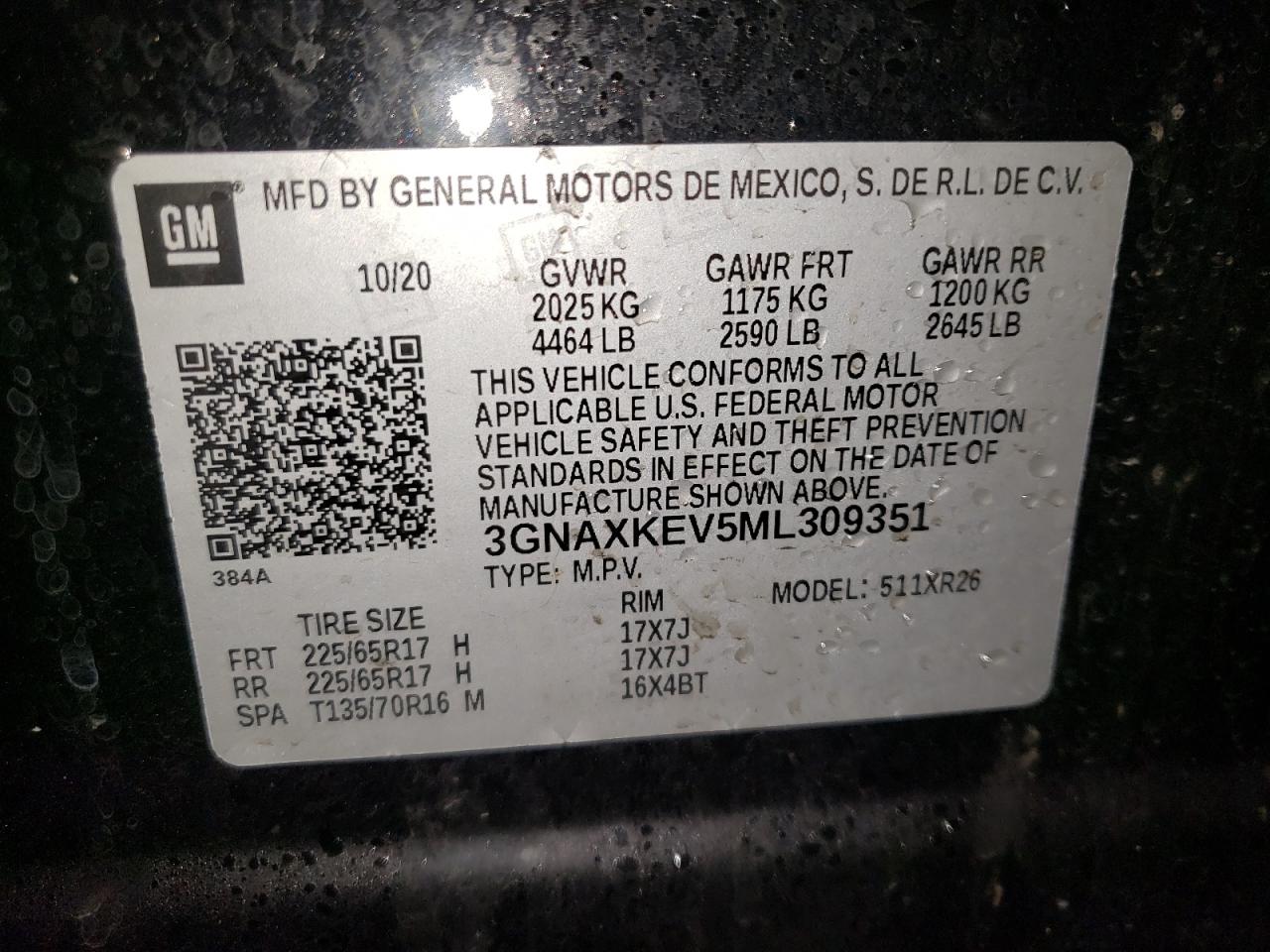 Photo 10 from auction – 2021 CHEVROLET EQUINOX LT with VIN 3GNAXKEV5ML309351